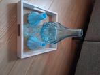 Decoratie flesjes met dienblad blauw  grote fles en 3 kleine, Verzenden, Zo goed als nieuw