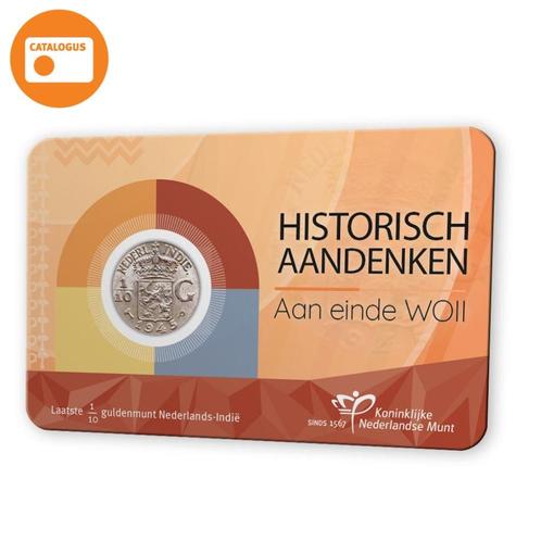 1941 S Coincard 80 jaar einde WOII met 1/10 gulden Ned Indië, Postzegels en Munten, Munten | Nederland, Losse munt, 10 cent, Koningin Wilhelmina