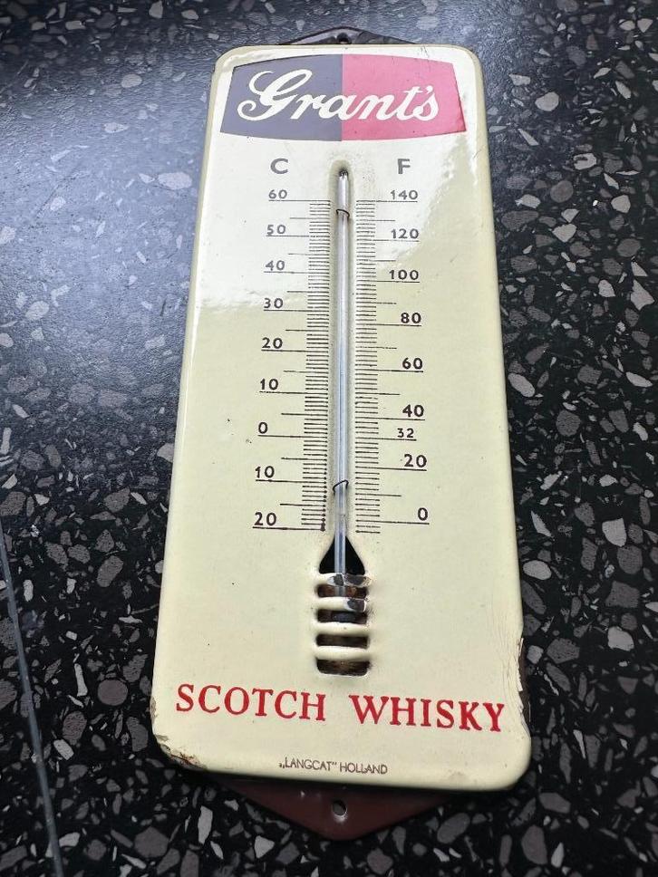 Emaille Grant's Scotch Wisky thermometer. Langcat Holland., Verzamelen, Merken en Reclamevoorwerpen, Gebruikt, Reclamebord, Ophalen of Verzenden