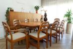 XXL vintage Deens design eettafel met Dyrlund stoelen (set), 200 cm of meer, 100 tot 150 cm, Teakhout, Gebruikt