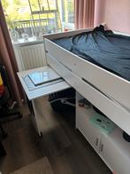 Hoogslaper met bureau en kastje onder het bed, Huis en Inrichting, Slaapkamer | Stapelbedden en Hoogslapers, Gebruikt, Eenpersoons