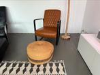 Fauteuil cognac bruin met poef, Huis en Inrichting, Fauteuils, Ophalen, Gebruikt, 75 tot 100 cm, 50 tot 75 cm