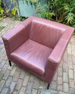 Gerard van de Berg Montis Kubik fauteuil Oker leer, Huis en Inrichting, Fauteuils, Ophalen, Gebruikt, Metaal, 75 tot 100 cm