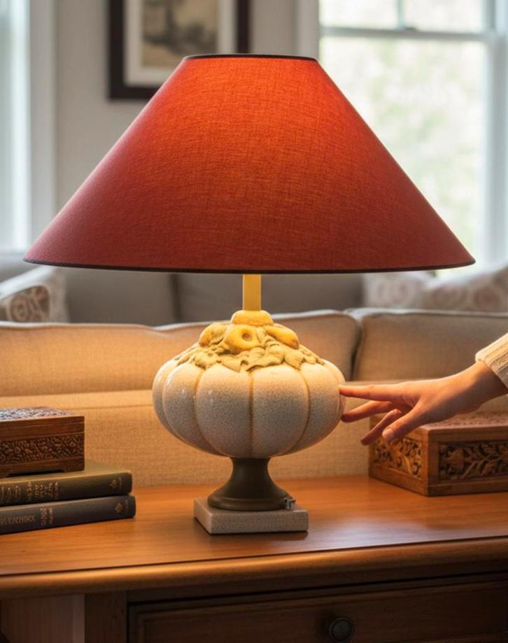 Exclusieve Decoratieve Lamp met Briek Kap, Huis en Inrichting, Lampen | Tafellampen, Zo goed als nieuw, Ophalen of Verzenden