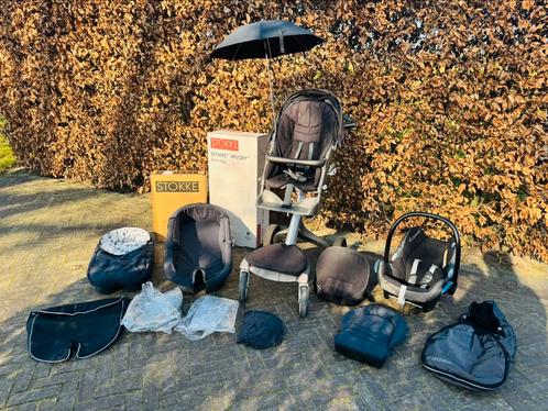 Stokke Xplory zwarte kinderwagen met toebehoren en Maxicosi, Kinderen en Baby's, Kinderwagens en Combinaties, Zo goed als nieuw