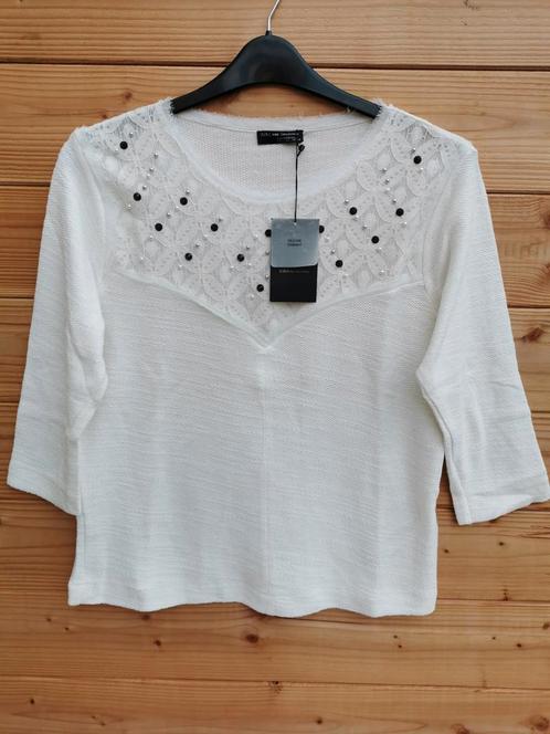 ZARA top met kant en parels mt. M, Kleding | Dames, Blouses en Tunieken, Nieuw, Maat 38/40 (M), Wit, Verzenden