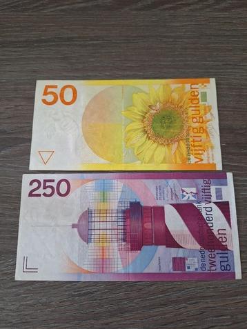 Set biljetten 50 en 250 gulden, 1982 en 1985 beschikbaar voor biedingen