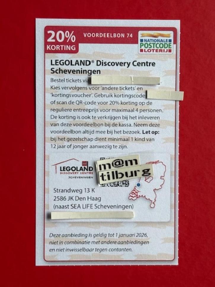 Voordeelbon 74 LEGOLAND Discovery Centre Scheveningen, Tickets en Kaartjes, Kortingen en Cadeaubonnen, Drie personen of meer, Overige typen