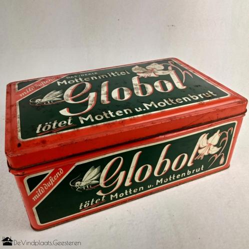 Globol mottenmiddel - Duits winkelblik - jaren 50, Verzamelen, Blikken, Gebruikt, Overige, Overige merken, Ophalen of Verzenden