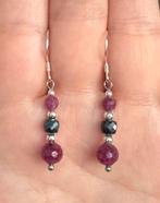 Unieke zilveren oorhangers met robijn en saffier, Verzenden, Zo goed als nieuw, Zilver