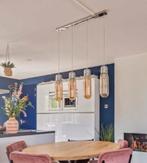 Industriele hanglamp met amber glas, 4-lichts, Huis en Inrichting, Ophalen, 50 tot 75 cm, Zo goed als nieuw, Glas