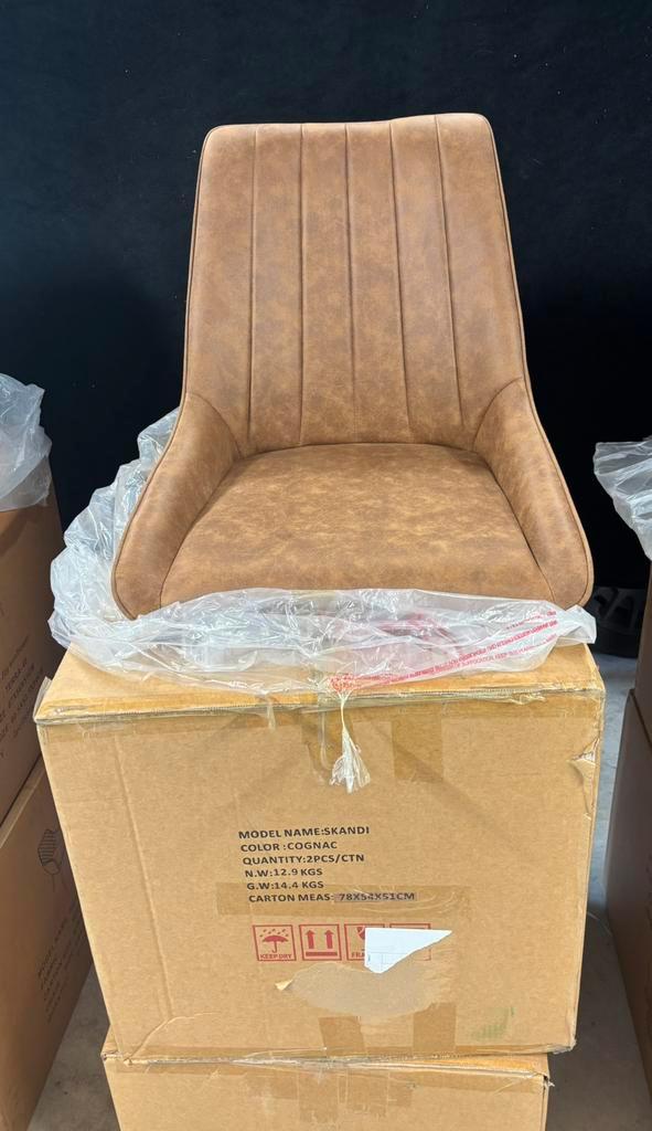 Colenis® - Skandi Eetkamerstoel - Set van 4 - Cognac, Huis en Inrichting, Stoelen, Zo goed als nieuw, Vier, Metaal, Stof, Bruin