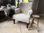 Landelijke fauteuil met verborgen wieltjes in de poten, ecru, Huis en Inrichting, Fauteuils, Ophalen, Gebruikt, 75 tot 100 cm