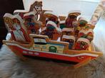 Vintage houten stoomboot met Sinterklaas en 11 speelfiguren., Diversen, Sinterklaas, Ophalen of Verzenden, Zo goed als nieuw