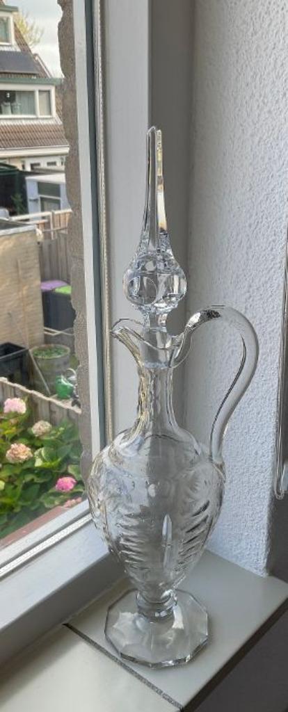 schenkkan met oor geslepen kristal + stop pontil onderzijde, Antiek en Kunst, Antiek | Glas en Kristal, Ophalen of Verzenden