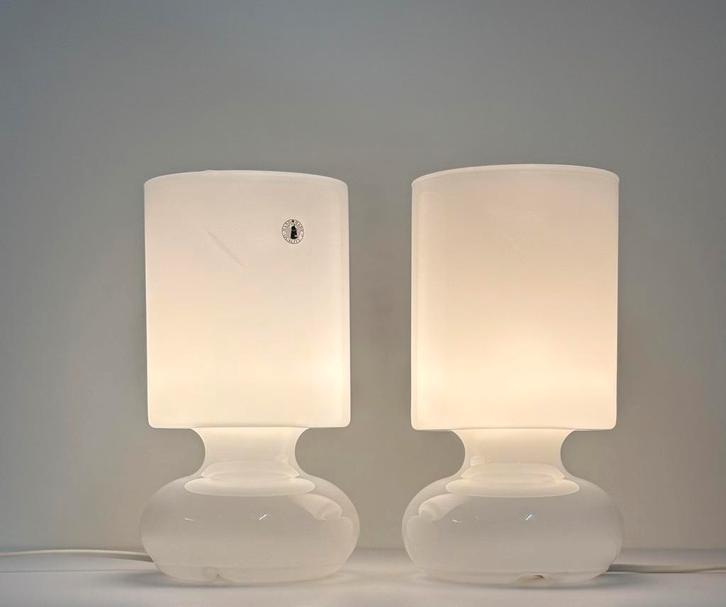 2 x vintage Ikea Lykta mushroom nacht lampjes glas wit, Huis en Inrichting, Lampen | Tafellampen, Zo goed als nieuw, Minder dan 50 cm