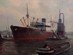 Maritiem Haven gezicht Scheepvaart olieverf op doek, Antiek en Kunst, Ophalen of Verzenden
