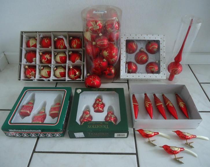 Mooie 49-delige rode vintage glazen kerstbellen, Diversen, Kerst, Zo goed als nieuw, Ophalen