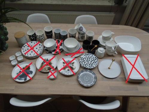 creme wit-zwart: bord, mok, schaal, compleet, Hema, H&M Home, Huis en Inrichting, Keuken | Servies, Zo goed als nieuw, Compleet servies