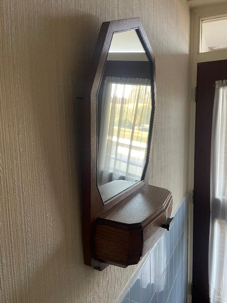 Vintage halspiegel met laatje, Huis en Inrichting, Ophalen, Minder dan 50 cm, Gebruikt, Minder dan 100 cm