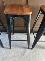 4 Barkrukken, zwart met houten zitting, Eur 10/pst, Huis en Inrichting, Ophalen of Verzenden, Gebruikt, 60 tot 90 cm