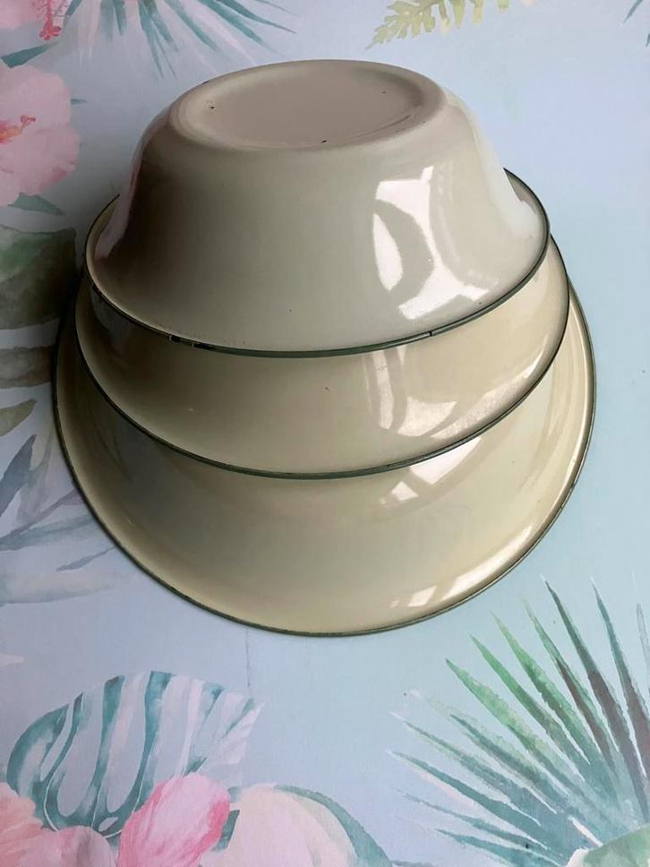 Mintgroene emaille nestschalen | 3 maten |, Antiek en Kunst, Antiek | Emaille, Ophalen of Verzenden