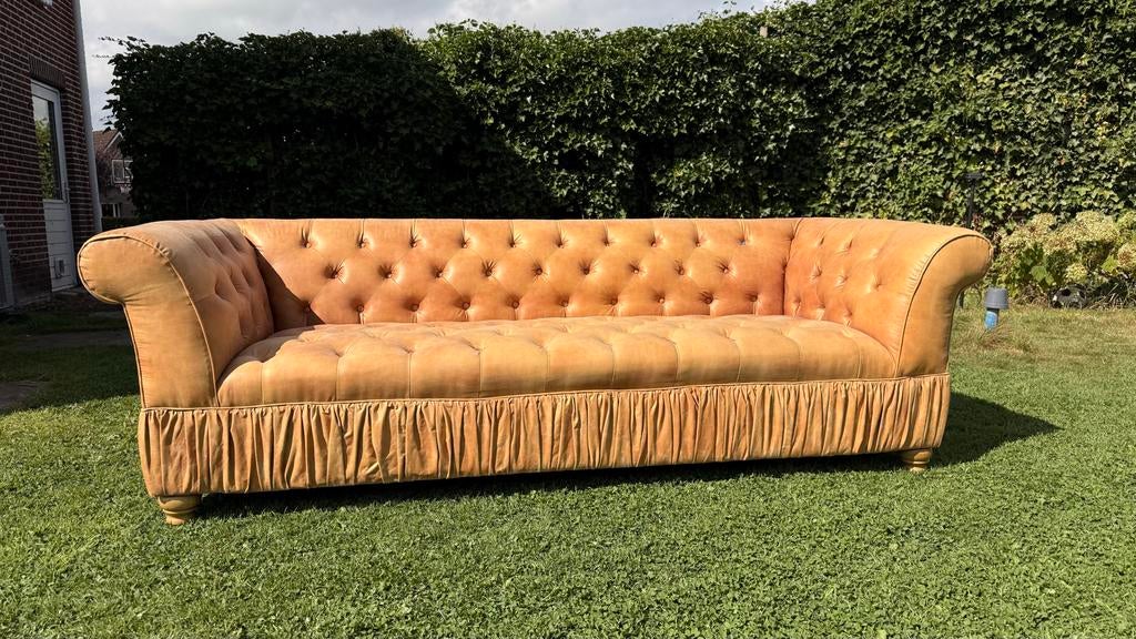 Riviera Maison chesterfield bank met geheim vak, Huis en Inrichting, Banken | Bankstellen, Zo goed als nieuw, Rechte bank, Driepersoons