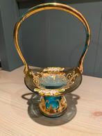 Antiek Glazen Mandje - Boheems/Moreno Stijl - Blauw & Goud G, Antiek en Kunst, Antiek | Glas en Kristal, Ophalen of Verzenden