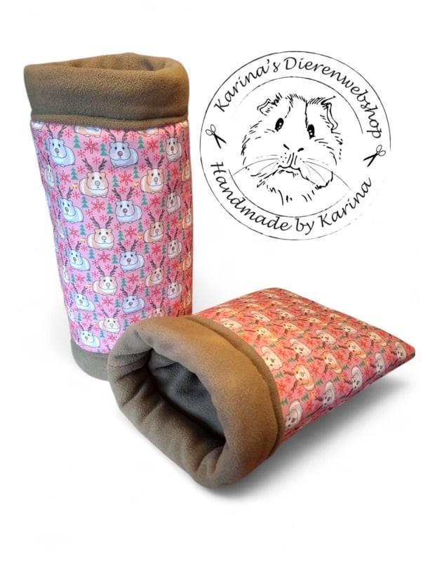 Handgemaakte Set Slaapzak & Tunnel  CAVIA " Rendier roze " i, Dieren en Toebehoren, Knaagdieren en Konijnen | Toebehoren, Nieuw