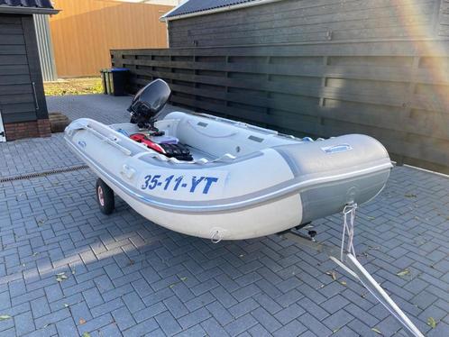 Rubber boot Nimarine + 15 pk buitenboordmotor, Watersport en Boten, Buiten- en Binnenboordmotoren, Gebruikt, Benzine, Buitenboordmotor