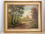 Oud olieverf schilderij landschap in lijst 61x51 OPHALEN, Ophalen, Minder dan 50 cm, Schilderij, Minder dan 50 cm