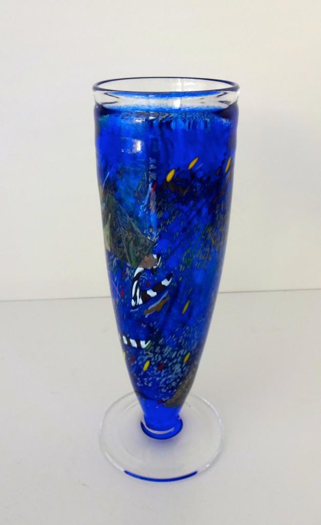 Glazen vaas helder blauw gekleurde accenten Kosta Boda 3879-, Antiek en Kunst, Antiek | Glas en Kristal, Ophalen of Verzenden