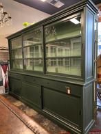 Groot! Engels groene Vitrinekast | Buffetkast | Keukenkast, Gebruikt, 200 cm of meer, Kasten van de koning, 200 cm of meer