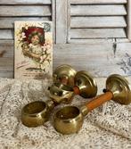 Franse trapleuning gordijnroede houder messing en kersenhout