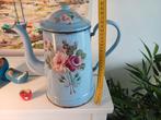Blauwe Franse Koffiepot met rose /paarse bloemen, Antiek en Kunst, Antiek | Emaille, Ophalen of Verzenden