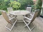 Ranke teakhouten tuinset met kussens, Tuin en Terras, Tuinsets en Loungesets, Ophalen, Gebruikt, 6 zitplaatsen, Teakhout