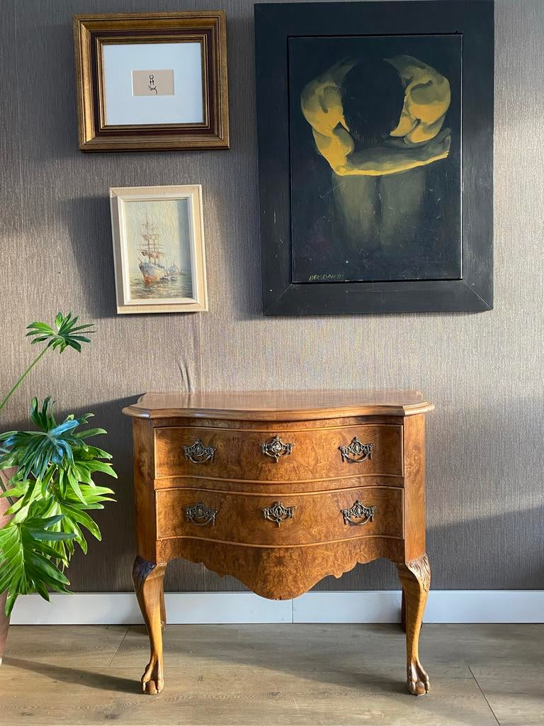 Vintage Notenhouten Ladekastje met Clawball Pootjes, Ophalen