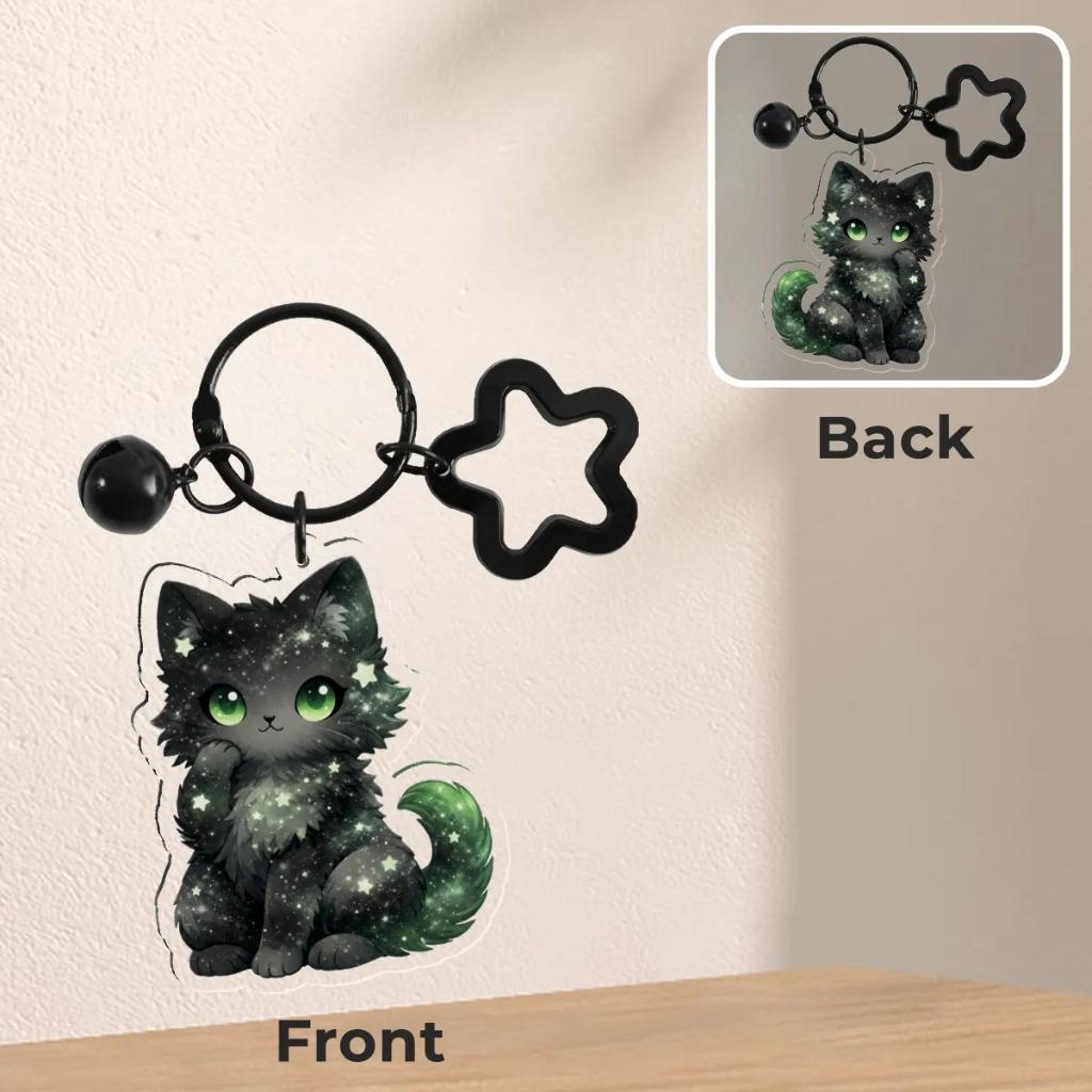 Galaxy Cat/Kitten black green keychain, Verzenden, Nieuw, Dier of Natuur