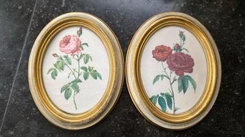 <Vintage 2 x Italiaanse lijstjes rozen -roosjes> beschikbaar voor biedingen