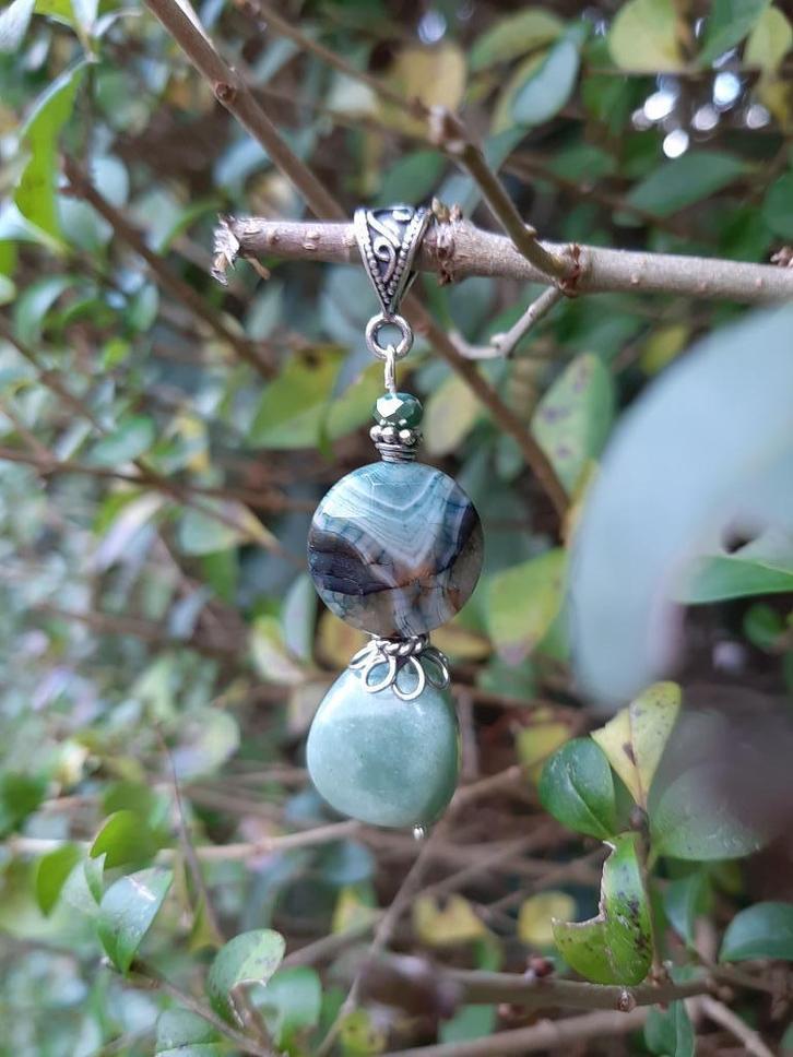 Hanger Maribelle agaat-aventurijn-kristalglas zilver, Sieraden, Tassen en Uiterlijk, Kettinghangers, Nieuw, Zilver, Groen, Met edelsteen