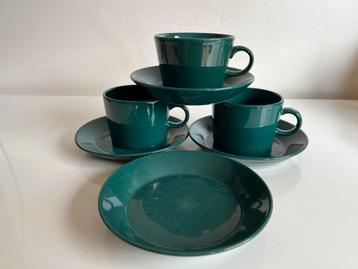 Set 3 Arabia Teema Koffiekop-Schotel Groen Kaj Franck beschikbaar voor biedingen