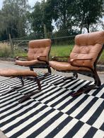 Set van 2 Vintage Ekornes Skyline Fauteuils + Hocker, Ophalen of Verzenden, Gebruikt