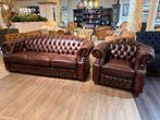 Originele Engelse Springvale chesterfield bankstel Roodbruin, Huis en Inrichting, Fauteuils, Ophalen of Verzenden, Gebruikt, 75 tot 100 cm