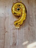 Gouden folie ballon cijfer 9 op stokje, Ophalen of Verzenden, Zo goed als nieuw, Verjaardag