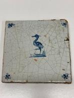 Antieke tegel met vogel delfs blauw, Ophalen of Verzenden