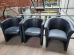 3 zwarte leren kuipstoelen, Ophalen of Verzenden, Zo goed als nieuw