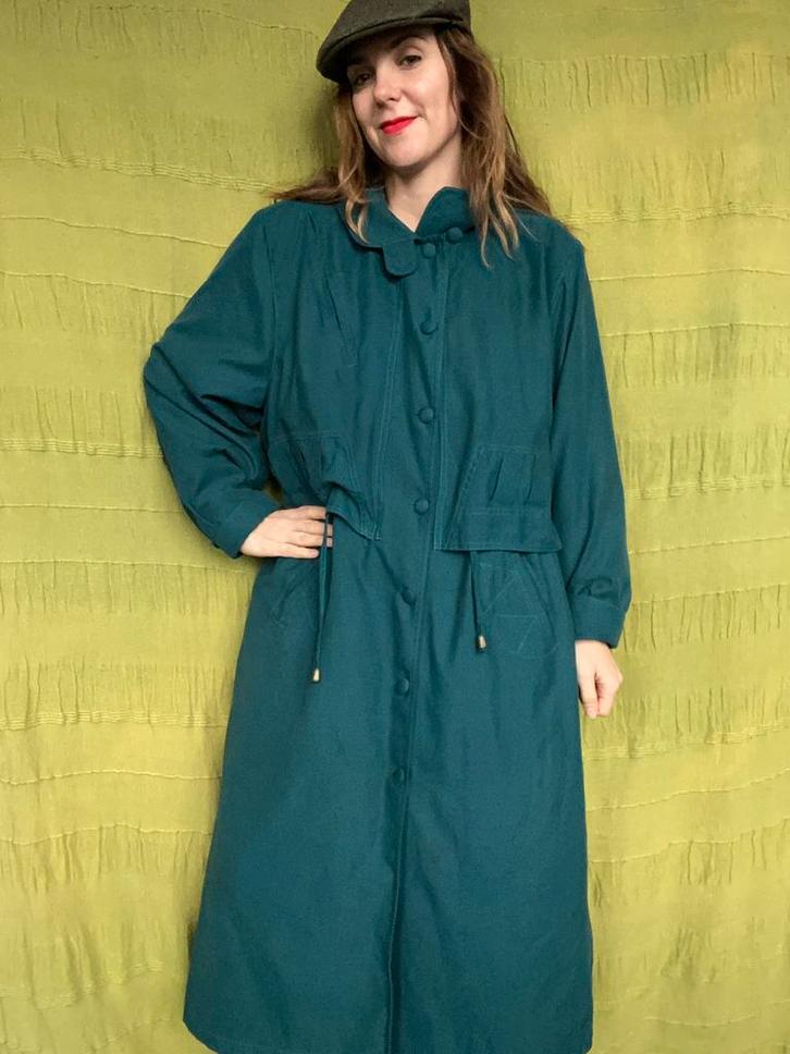 Vintage Lange jas/trenchcoat/parka-groen-42/XL, Kleding | Dames, Jassen | Winter, Gedragen, Maat 42/44 (L), Groen, Ophalen of Verzenden