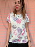 Vintage shirt / top - print - wit/roze/paars - 36/S, Kleding | Dames, T-shirts, Gedragen, Vintage, Ophalen of Verzenden, Roze