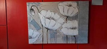 Schilderij, wit,grijs en beige kleuren.  beschikbaar voor biedingen