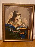 Vintage Geborduurd Schilderij in lijst, Antiek en Kunst, Kunst | Schilderijen | Klassiek, Ophalen
